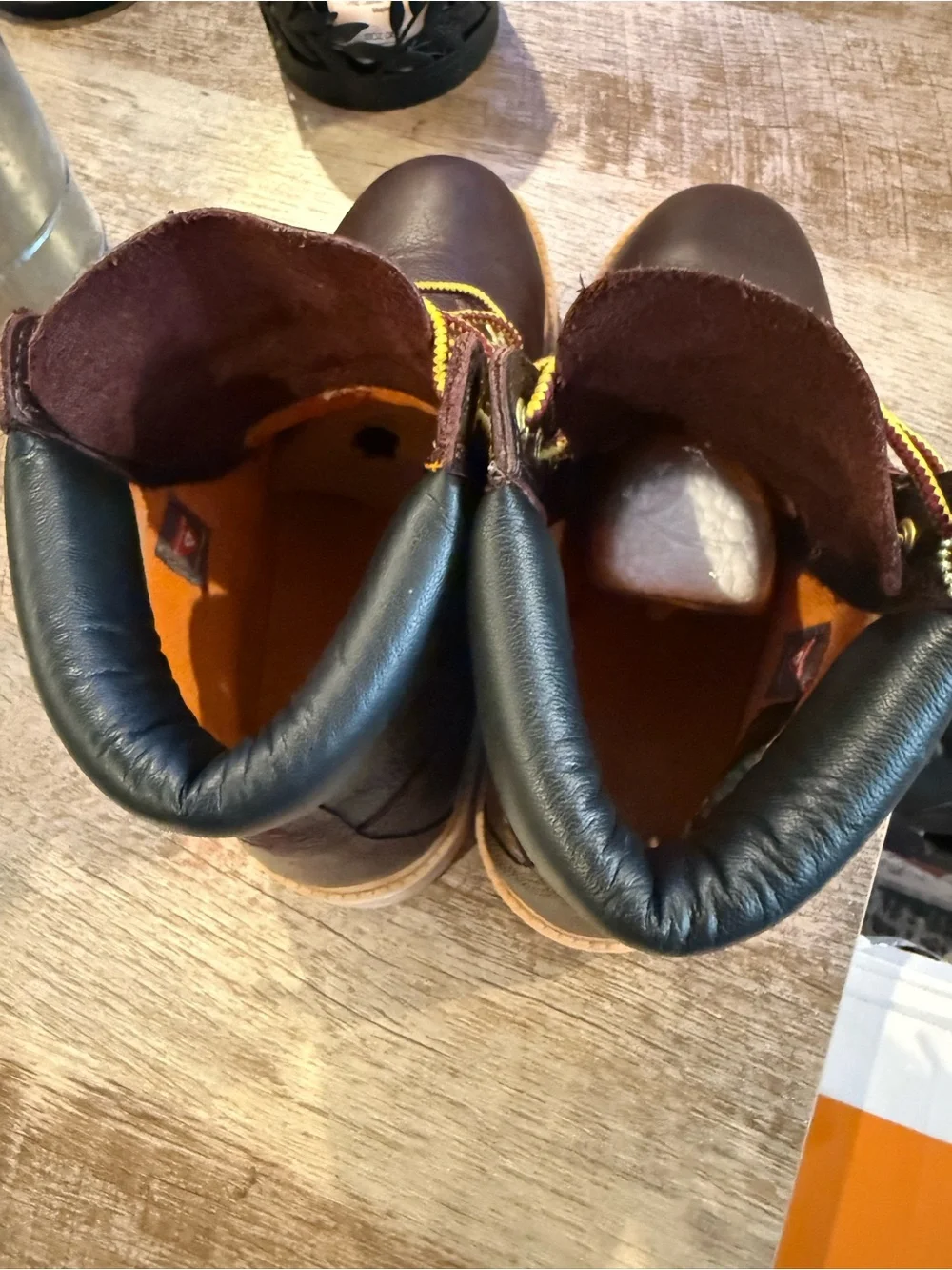 Timberland Brown Leather Men's Lace-Up Work Boots with Yellow Accent Laces